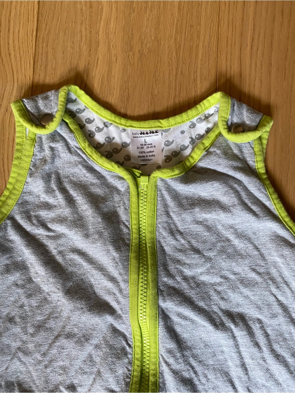 Babydeedee Gray & Neon Yellow Zip Front Sleep Sack
